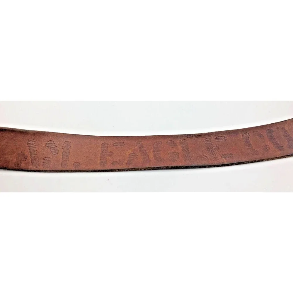 American Eagle Outfitters Mens Leather Belt Spell Out Logo Brown Wide Y2K VTG